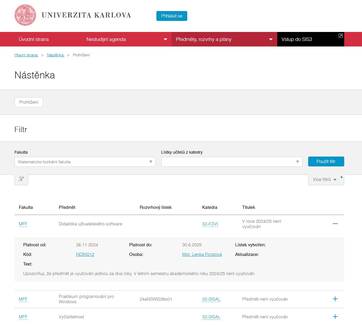 informační systém Univerzity Karlovy